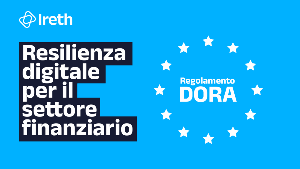 Illustrazione stilizzata con elementi digitali e icone che richiamano la sicurezza informatica e la gestione del rischio, in riferimento al regolamento DORA (Digital Operational Resilience Act).